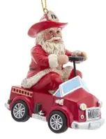 Kurt S. Adler kunststof kerstbal kerstman brandweer 9cm rood - afbeelding 1