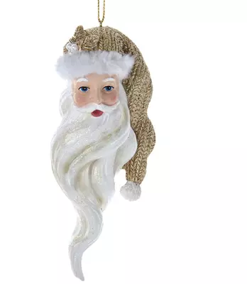 Kurt S. Adler kunststof kerstbal kerstman hoofd 13cm wit, goud  - afbeelding 1