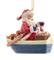 Kurt S. Adler kunststof kerstbal kerstman in roeiboot 7.5cm multi - afbeelding 1