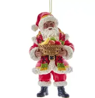 Kurt S. Adler kunststof kerstbal kerstman met fruit 12cm rood, wit - afbeelding 1