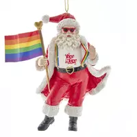 Kurt S. Adler kunststof kerstbal kerstman met regenboogvlag 12cm multi  - afbeelding 1