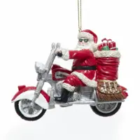 Kurt S. Adler kunststof kerstbal kerstman op motor 8cm multi - afbeelding 1