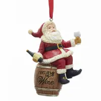 Kurt S. Adler kunststof kerstbal kerstman op wijnvat 9cm multi - afbeelding 1