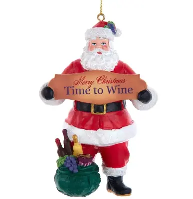 Kurt S. Adler kunststof kerstbal kerstman 'time to wine' 10cm rood, wit - afbeelding 1