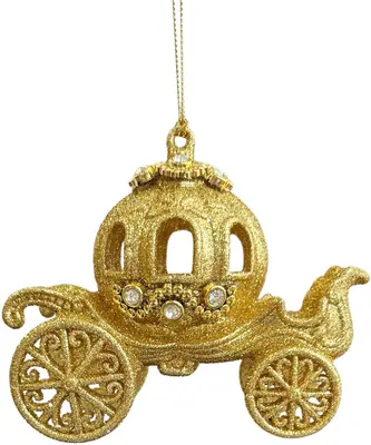Kurt S. Adler kunststof kerstbal koets 9.5cm goud - afbeelding 1