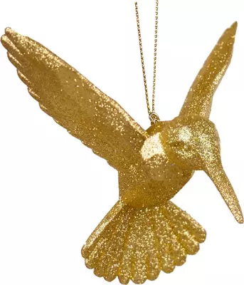 Kurt S. Adler kunststof kerstbal kolibrie 11cm goud  - afbeelding 1