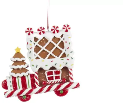 Kurt S. Adler kunststof kerstbal peperkoek trein 10cm multi  - afbeelding 3