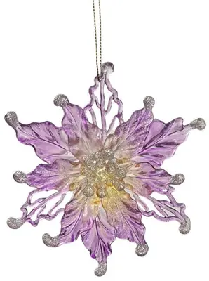 Kurt S. Adler kunststof kerstbal poinsettia 11cm paars - afbeelding 1