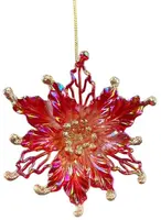 Kurt S. Adler kunststof kerstbal poinsettia 11cm rood - afbeelding 1