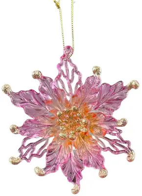 Kurt S. Adler kunststof kerstbal poinsettia 11cm roze - afbeelding 1