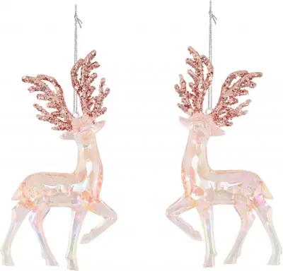 Kurt S. Adler kunststof kerstbal rendier 14cm roze  - afbeelding 1