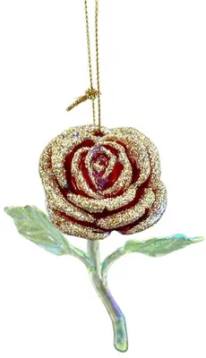 Kurt S. Adler kunststof kerstbal roos 11.5cm groen, rood - afbeelding 1