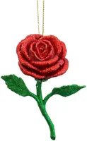 Kurt S. Adler kunststof kerstbal roos 11.5cm groen, rood - afbeelding 1