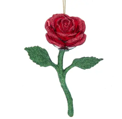 Kurt S. Adler kunststof kerstbal roos 12cm groen, rood - afbeelding 1
