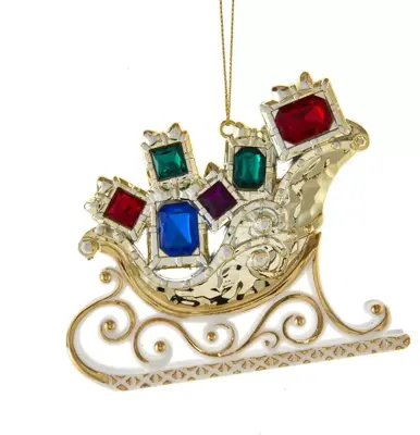 Kurt S. Adler kunststof kerstbal slee juweel 9cm goud, zilver - afbeelding 1