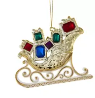 Kurt S. Adler kunststof kerstbal slee juweel 9cm goud, zilver - afbeelding 1
