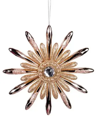 Kurt S. Adler kunststof kerstbal sneeuwvlok 10cm roze - afbeelding 1
