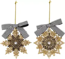 Kurt S. Adler kunststof kerstbal sneeuwvlok 14cm goud, zwart  - afbeelding 1