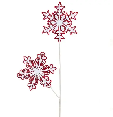 Kurt S. Adler kunststof kerstbal sneeuwvlok steker 73cm rood, wit  - afbeelding 1