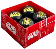 Kurt S. Adler kunststof kerstbal star wars 7.5cm zwart, goud 4 stuks - afbeelding 1