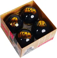 Kurt S. Adler kunststof kerstbal star wars 7.5cm zwart, goud 4 stuks - afbeelding 1
