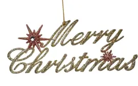 Kurt S. Adler kunststof kerstbal tekst 'merry christmas' 10cm roze, goud  - afbeelding 1