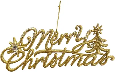 Kurt S. Adler kunststof kerstbal tekst 'merry christmas' 7cm goud - afbeelding 1