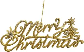 Kurt S. Adler kunststof kerstbal tekst 'merry christmas' 7cm goud - afbeelding 1