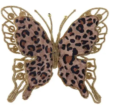 Kurt S. Adler kunststof kerstbal vlinder panterprint 12cm bruin - afbeelding 1