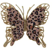 Kurt S. Adler kunststof kerstbal vlinder panterprint 12cm bruin - afbeelding 1
