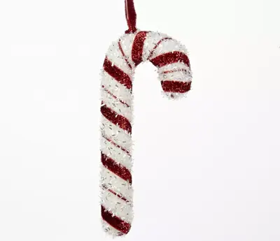 Kurt S. Adler kunststof kerstbal zuurstok 18cm rood, wit - afbeelding 1