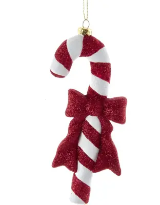 Kurt S. Adler kunststof kerstbal zuurstok met strik 17cm rood, wit - afbeelding 1