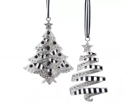 Kurt S. Adler metalen kerstbal kerstboom 10cm zilver, zwart  - afbeelding 1