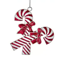 Kurt S. Adler metalen kerstbal zuurstok 10cm rood, wit - afbeelding 1