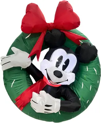 Kurt S. Adler opblaasfiguur Disney Mickey Mouse met krans multi  - afbeelding 1