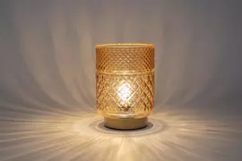 Lamp glas d12h17.5cm amber/goud batterijen - afbeelding 1