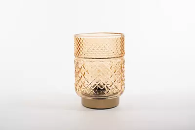 Lamp glas d12h17.5cm amber/goud batterijen - afbeelding 2