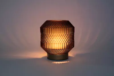 Lamp glas d16h17cm bordeaux/goud batterijen - afbeelding 1