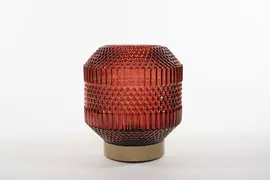 Lamp glas d16h17cm bordeaux/goud batterijen - afbeelding 2
