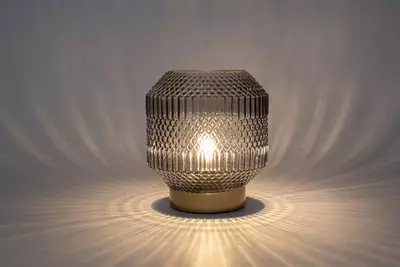 Lamp glas d16h17cm grijs/goud - afbeelding 1