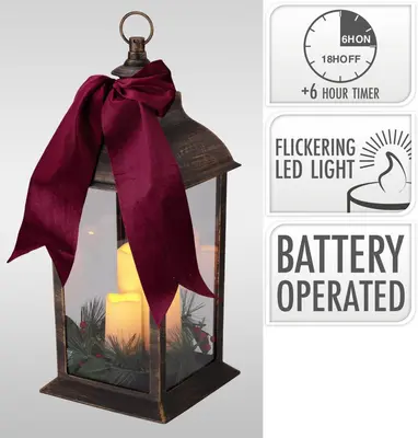 Lantaarn met LED Kaarsen 20 x 49 cm zwart - afbeelding 2