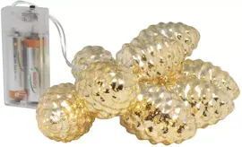 LED draadverlichting dennenappel 10 lampjes goud 1,10m, warm wit - afbeelding 1
