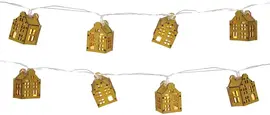 LED draadverlichting houten huisjes 10 lampjes goud 1m - afbeelding 1