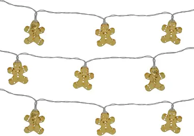 LED draadverlichting peperkoekmannetjes 10 lampjes goud 1m, warm wit - afbeelding 1