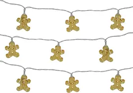 LED draadverlichting peperkoekmannetjes 10 lampjes goud 1m, warm wit - afbeelding 1