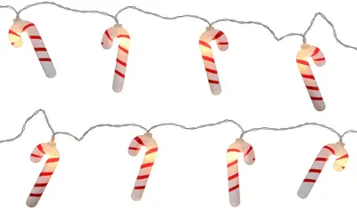LED draadverlichting zuurstokjes 10 lampjes rood/wit 1m, warm wit - afbeelding 1