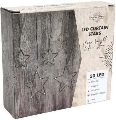 LED gordijnverlichting sterren 5 st 50 lampjes zwart 80 x 60cm, gouden gloed - afbeelding 1
