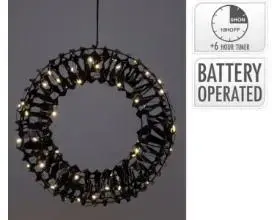 LED krans shiny 30 lampjes zwart Ø 30cm - afbeelding 1