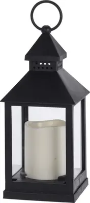 LED lantaarn met kaarsje zwart 10,5 x 23cm - afbeelding 2