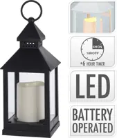 LED lantaarn met kaarsje zwart 10,5 x 23cm - afbeelding 1